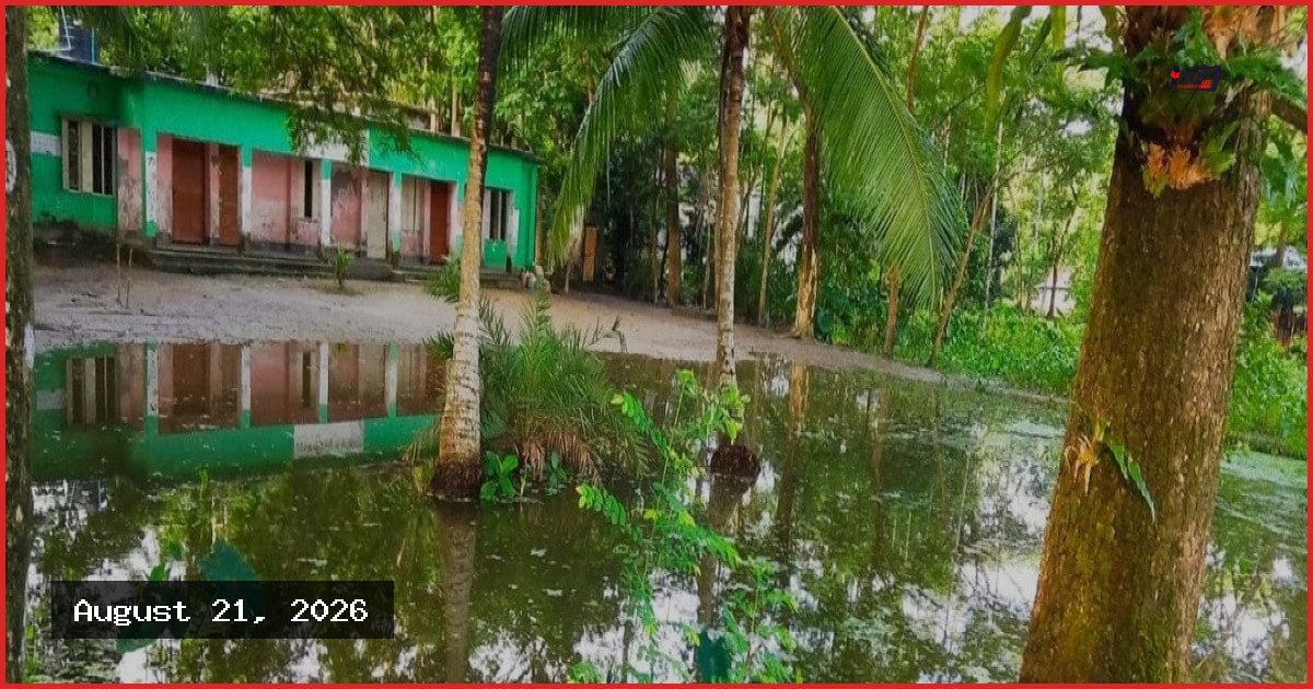 বর্ষায় জলাবদ্ধতায় বন্দি পশ্চিম রাজগুরু সরকারি প্রাথমিক বিদ্যালয়ের শিক্ষার্থীরা