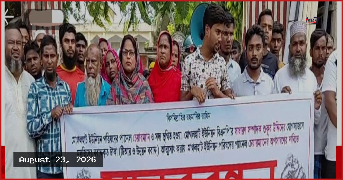 মোগলহাট ইউপির প্যানেল চেয়ারম্যানের অপসারণ দাবিতে এলাকাবাসীর মানববন্ধন