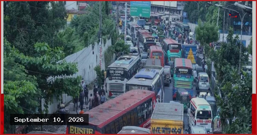 মহাখালীতে বাস ডাম্পিংয়ের প্রতিবাদে সড়ক অবরোধ পরিবহন শ্রমিকদের