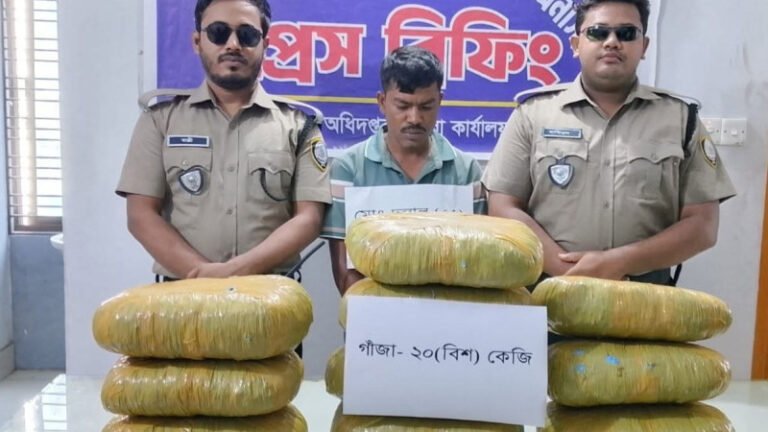 জামালপুরে ২০ কেজি গাঁজাসহ মাদক কারবারি দুলাল আটক
