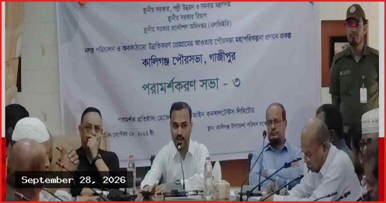কালীগঞ্জ পৌরসভার টেকসই উন্নয়নে মহাপরিকল্পনা প্রণয়নে পরামর্শ সভা