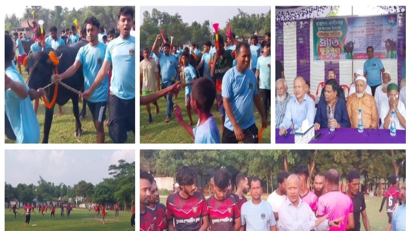 আখাউড়ায় মহিষের প্রীতি ফুটবল: দর্শকদের উল্লাসে মুখর তারাগন মাঠ