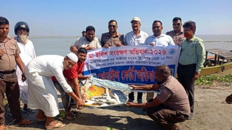 সিরাজগঞ্জে ৫০ হাজার মিটার অবৈধ জাল জব্দ ও ধ্বংস